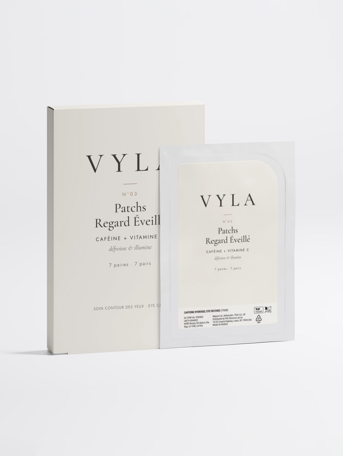 Patchs yeux caféine et vitamine C VYLA – étui et sachet