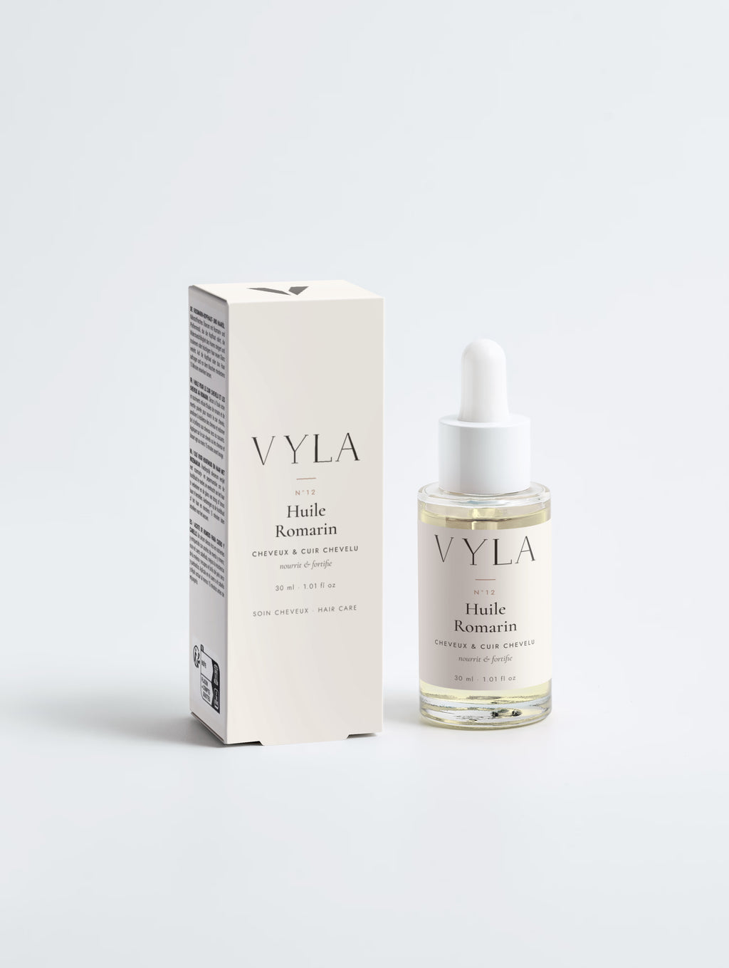 Huile de romarin cheveux et cuir chevelu VYLA – flacon pipette et étui