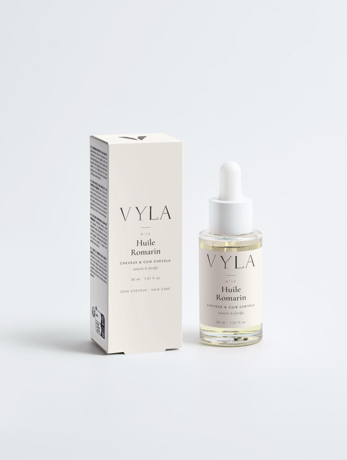 Huile de romarin cheveux et cuir chevelu VYLA – flacon pipette et étui